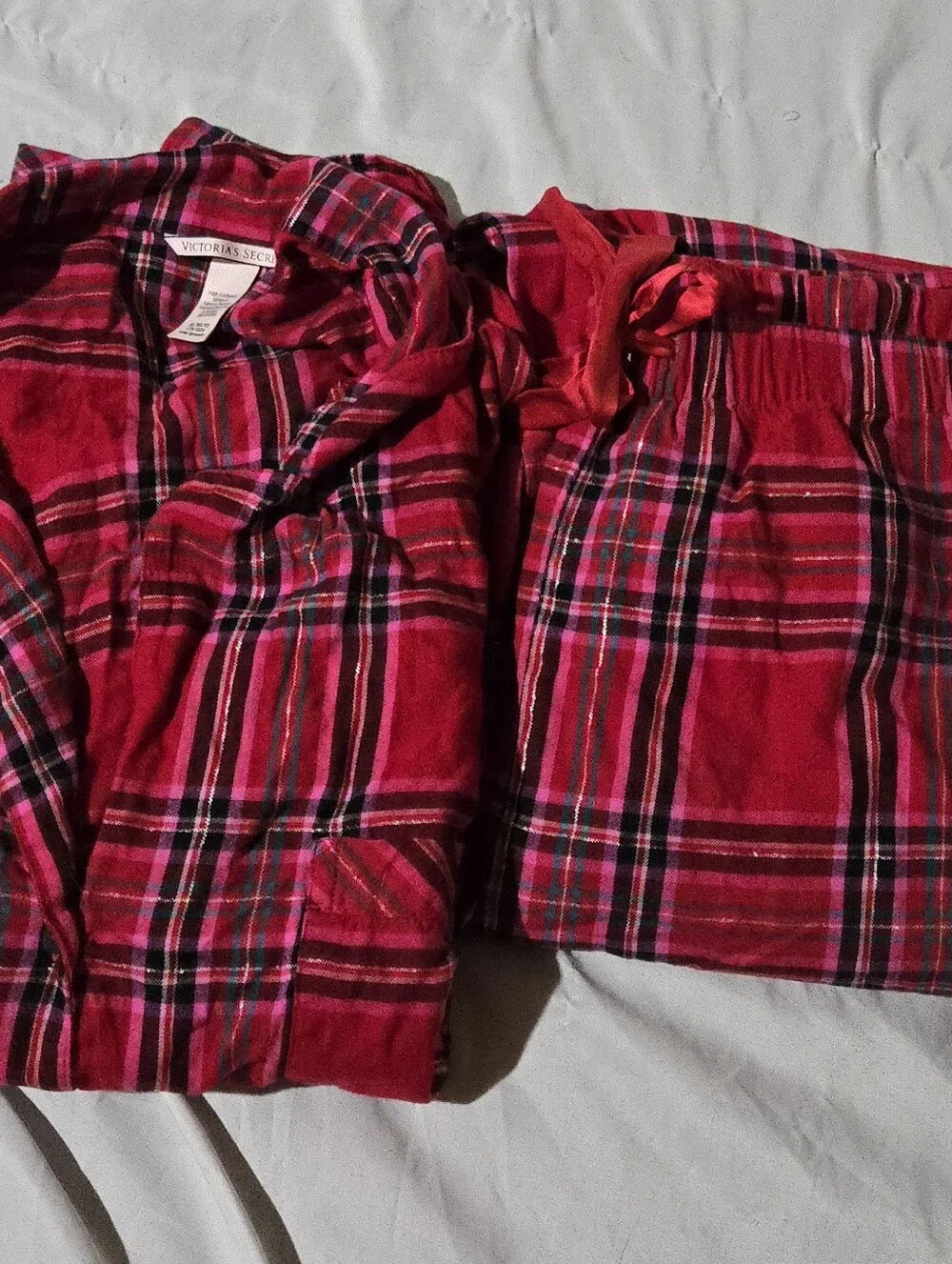 Victoria's Secret Red Plaid Flannel Pajama Set Size XL Long Cozy Christmas